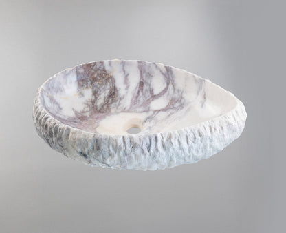 Luxury Marble Vessel Sink – Handcrafted Natural Stone Bathroom Basin with Textured Edge, Modern Vanity Bowl 21.6"x15.7"x5.5" (55x40x14 cm)