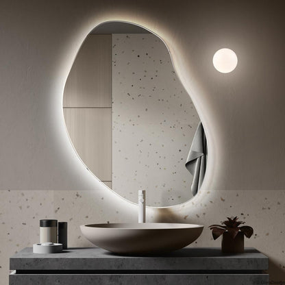 LED Bathroom Mirror – Modern Irregular Shaped Lighted Vanity Mirror with Touch Sensor