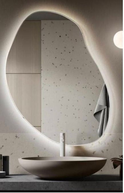 LED Bathroom Mirror – Modern Irregular Shaped Lighted Vanity Mirror with Touch Sensor