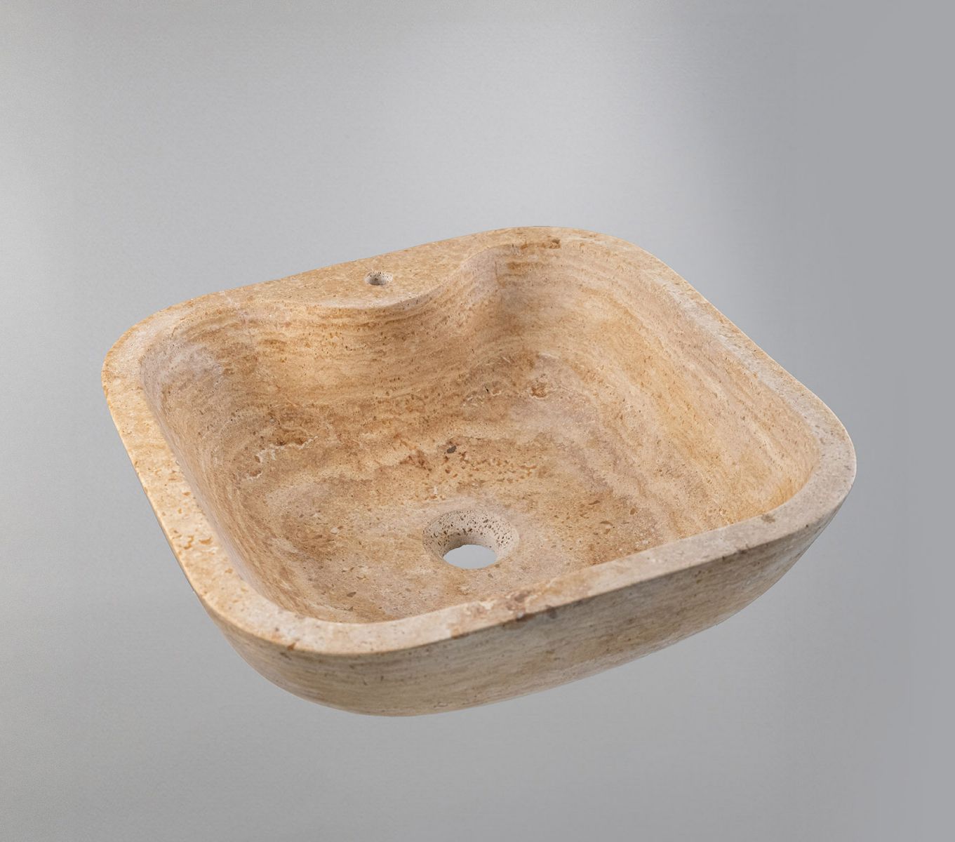 Travertine Stone Vessel Sink – Natural Marble Bathroom Basin (45x45x15 cm)