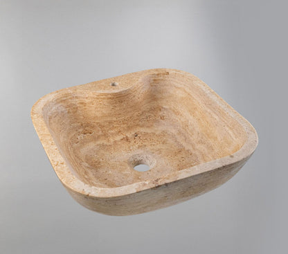 Travertine Stone Vessel Sink – Natural Marble Bathroom Basin (45x45x15 cm)