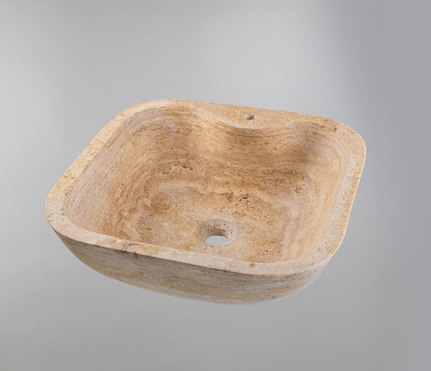 Travertine Stone Vessel Sink – Natural Marble Bathroom Basin (45x45x15 cm)