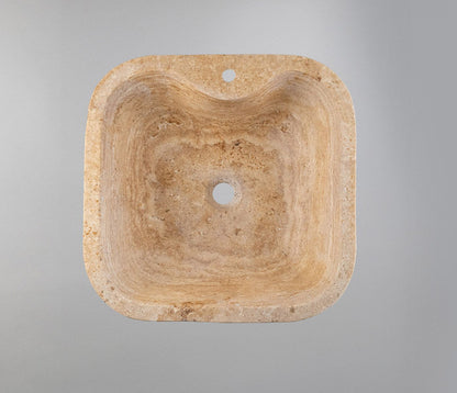 Travertine Stone Vessel Sink – Natural Marble Bathroom Basin (45x45x15 cm)