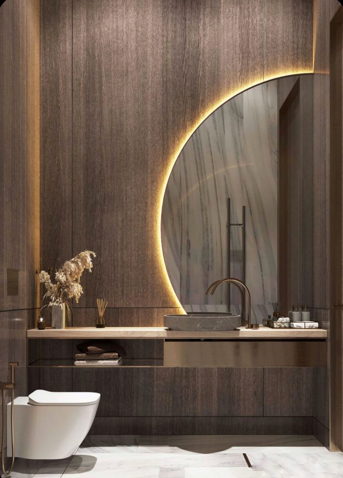 LED Bathroom Mirror – Modern Half Moon Backlit Vanity Mirror with Touch Sensor, Luxury Lighted Wall Mirror