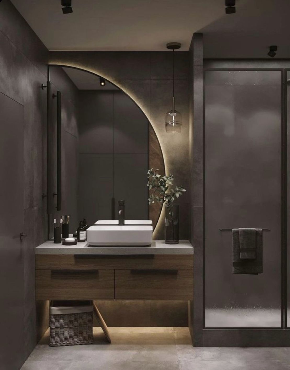 LED Bathroom Mirror – Modern Half Moon Backlit Vanity Mirror with Touch Sensor, Luxury Lighted Wall Mirror