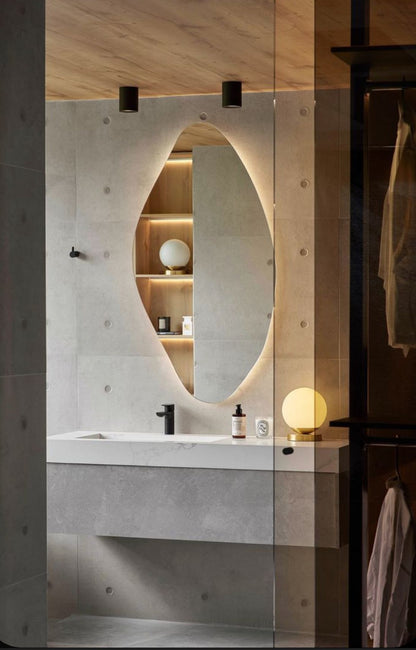 LED Bathroom Mirror – Modern Organic Oval Backlit Vanity Mirror with Touch Sensor