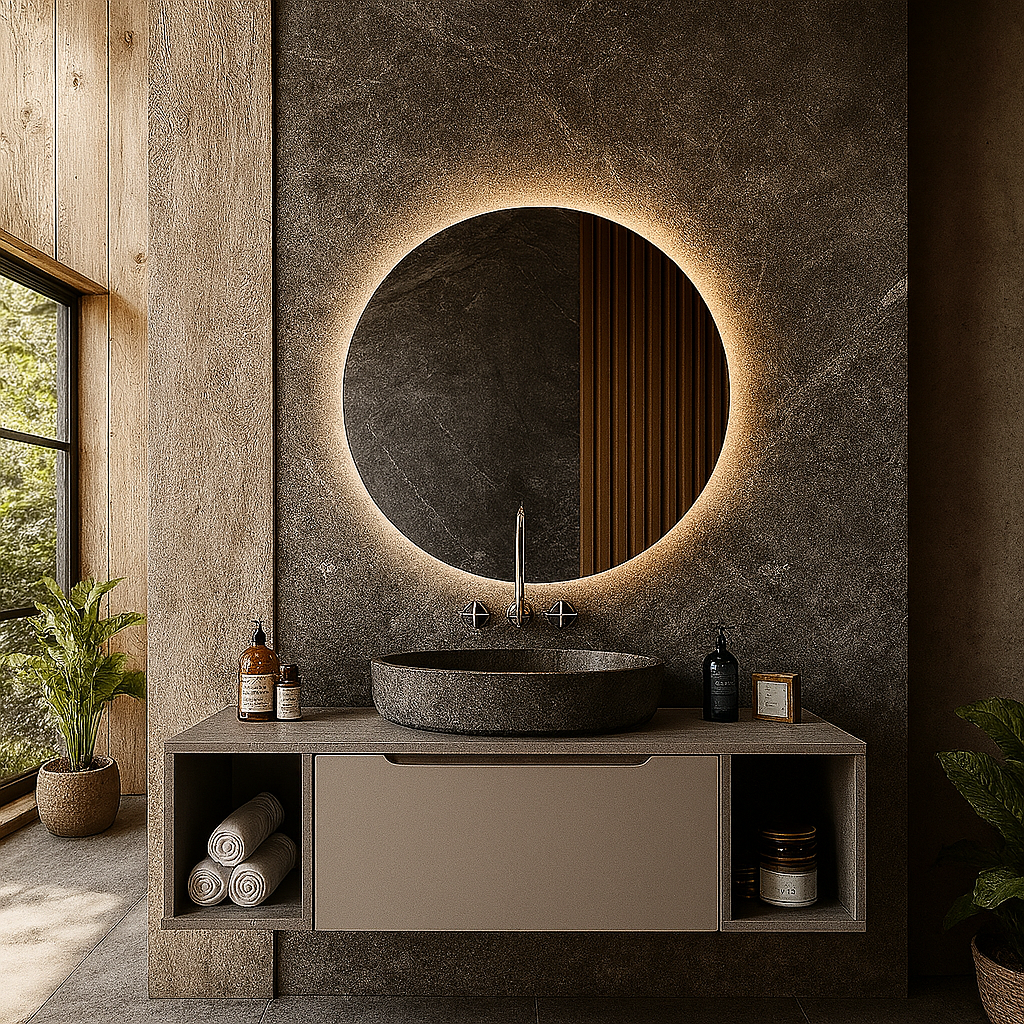LED Bathroom Mirror – Round Backlit Vanity Mirror, Modern Lighted Wall Mirror with Warm & Cold LED