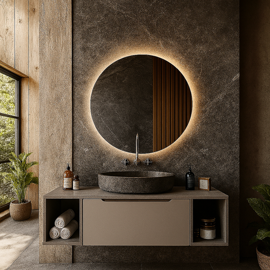 LED Bathroom Mirror – Round Backlit Vanity Mirror, Modern Lighted Wall Mirror with Warm & Cold LED