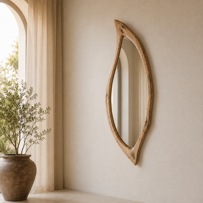Organic Natural Wood Mirror, Irregular Wall Mirror, Handmade Walnut Mirror, Rustic Modern Home Decor, Live Edge Wood Mirror