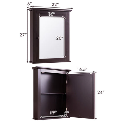 Bathroom Wall Mounted Medicine Cabinet with Mirror - Storage Cabinet | Brown MDF Cabinet