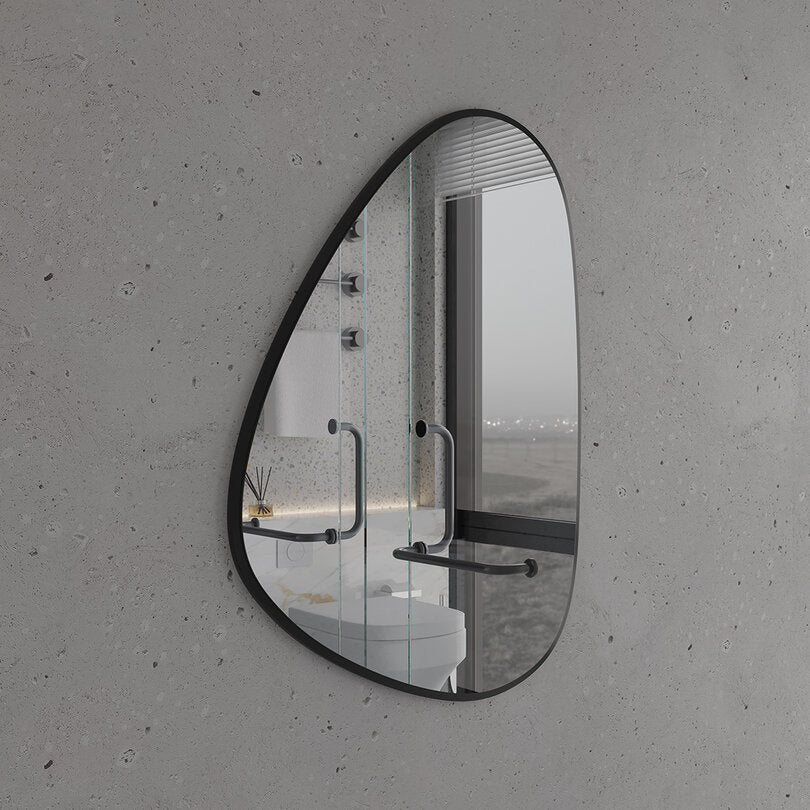 Modern Irregular Bathroom Wall Mirror – Asymmetrical Black Frame Mirror for Vanity, Entryway & Living Room