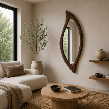 Organic Natural Wood Mirror, Irregular Wall Mirror, Handmade Walnut Mirror, Rustic Modern Home Decor, Live Edge Wood Mirror