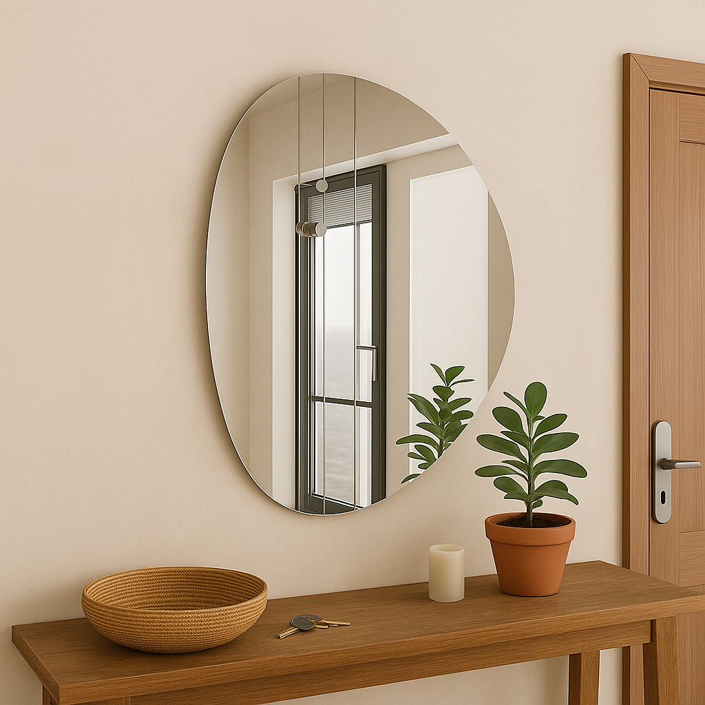 Modern Irregular Wall Mirror – Frameless Organic Shape Bathroom Mirror, Handmade Wavy Vanity Mirror for Living Room & Bedroom