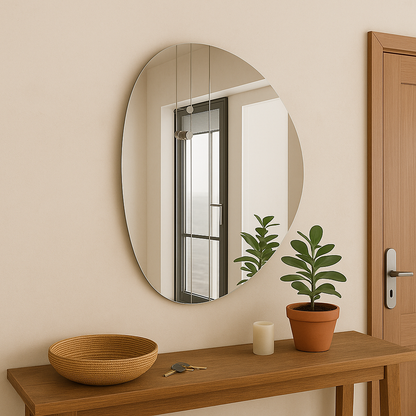 Modern Irregular Wall Mirror – Frameless Organic Shape Bathroom Mirror, Handmade Wavy Vanity Mirror for Living Room & Bedroom