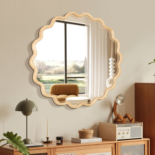 Wavy Wood Mirror - Natural Solid Wood Frame Wall Mirror