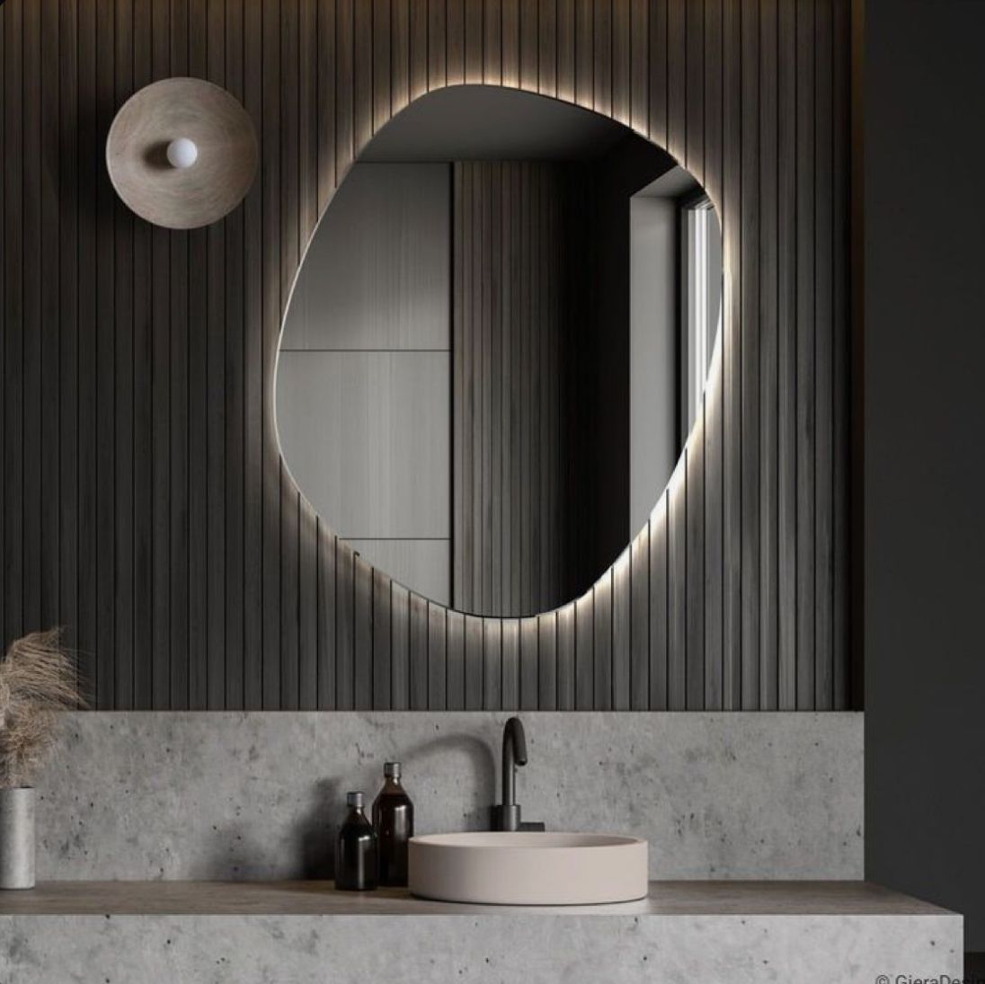 LED Bathroom Mirror – Organic Shaped Backlit Vanity Mirror with Touch Sensor, Modern Lighted Wall Mirror