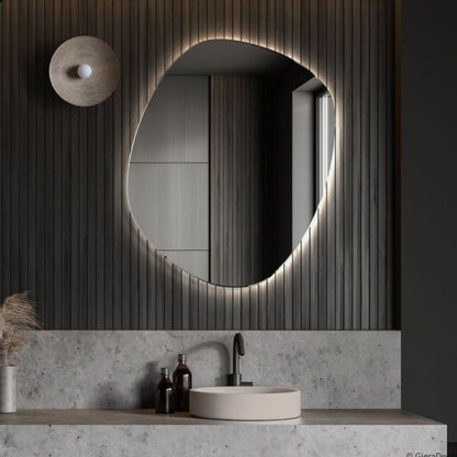 LED Bathroom Mirror – Organic Shaped Backlit Vanity Mirror with Touch Sensor, Modern Lighted Wall Mirror