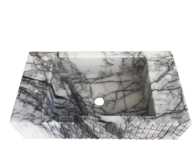 Luxury Marble Bathroom Sink – New York Marble Wall-Mount Vanity with Fluted Front (12” x 20” x 5”)