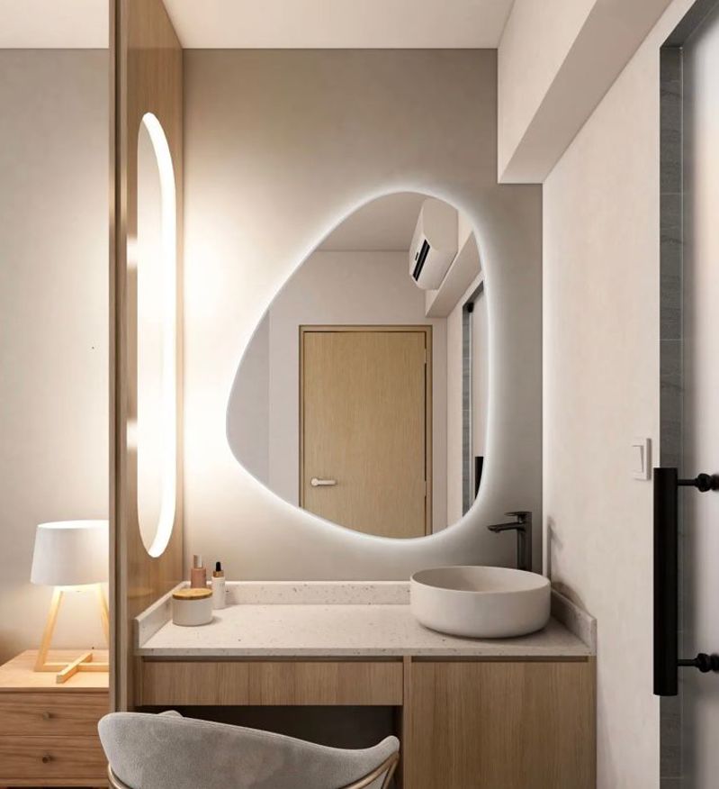 LED Bathroom Mirror – Organic Shaped Backlit Vanity Mirror with Touch Sensor,  Modern Handmade Lighted Wall Mirror