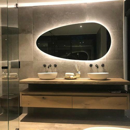 LED Bathroom Mirror – Irregular Oval Backlit Wall Mirror with Touch Sensor, Modern Lighted Vanity Mirror