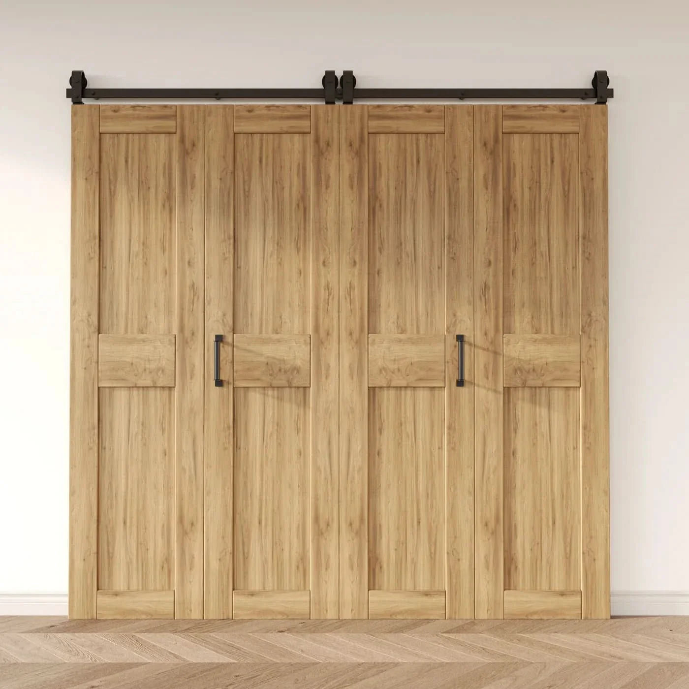 Bifold Barn Door Hardware - J Top Mount Matte Black 4-Door Kit for Wide Openings