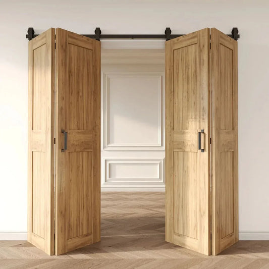 Bifold Barn Door Hardware - J Top Mount Matte Black 4-Door Kit for Wide Openings