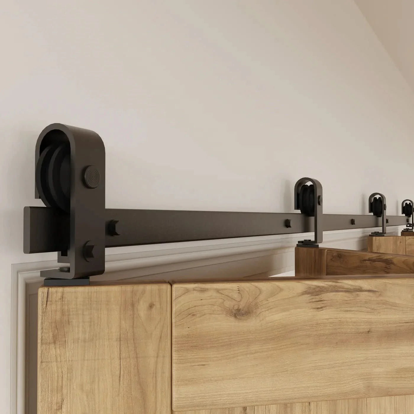 Bifold Barn Door Hardware - J Top Mount Matte Black 4-Door Kit for Wide Openings