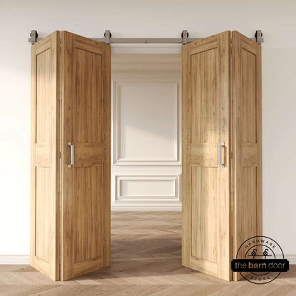 Barn Door Hardware Bifold - J Top Mount Brushed Nickel 4-Door Kit for Space-Saving
