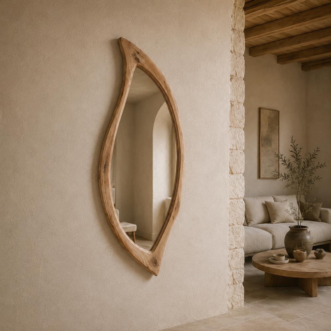 Organic Natural Wood Mirror, Irregular Wall Mirror, Handmade Walnut Mirror, Rustic Modern Home Decor, Live Edge Wood Mirror