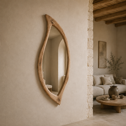 Organic Natural Wood Mirror, Irregular Wall Mirror, Handmade Walnut Mirror, Rustic Modern Home Decor, Live Edge Wood Mirror