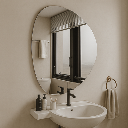 Modern Irregular Wall Mirror – Frameless Organic Shape Bathroom Mirror, Handmade Wavy Vanity Mirror for Living Room & Bedroom