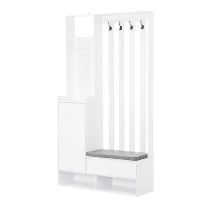 Hall Tree with Storage Bench & Shoe Cabinet - Entryway Coat Rack with Hooks & Pegboard White - Aypars Atelier