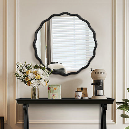Black Wavy Wood Mirror - Solid Wood Frame Wall Mirror