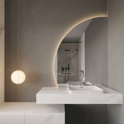 LED Bathroom Mirror – Modern Half Moon Backlit Vanity Mirror with Touch Sensor, Luxury Lighted Wall Mirror