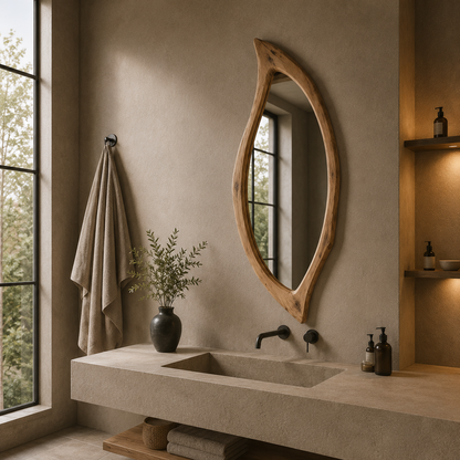 Organic Natural Wood Mirror, Irregular Wall Mirror, Handmade Walnut Mirror, Rustic Modern Home Decor, Live Edge Wood Mirror