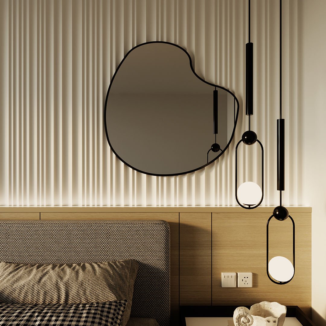 Irregular Bathroom Mirror – Modern Asymmetrical Wall Mirror with Black Frame, Minimalist Vanity Mirror
