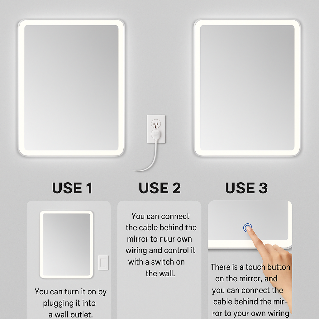 LED Bathroom Mirror – Square Backlit Vanity Mirror, Modern Lighted Wall Mirror