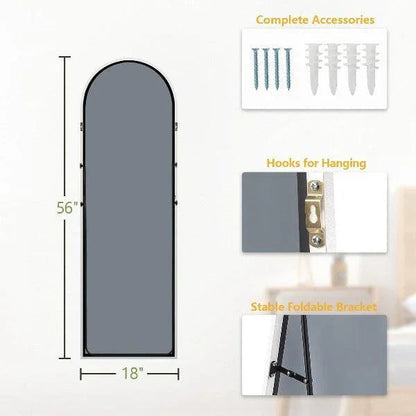 White Arched Full Length Mirror | Aluminum Frame Leaning Mirror for Bedroom & Living Room