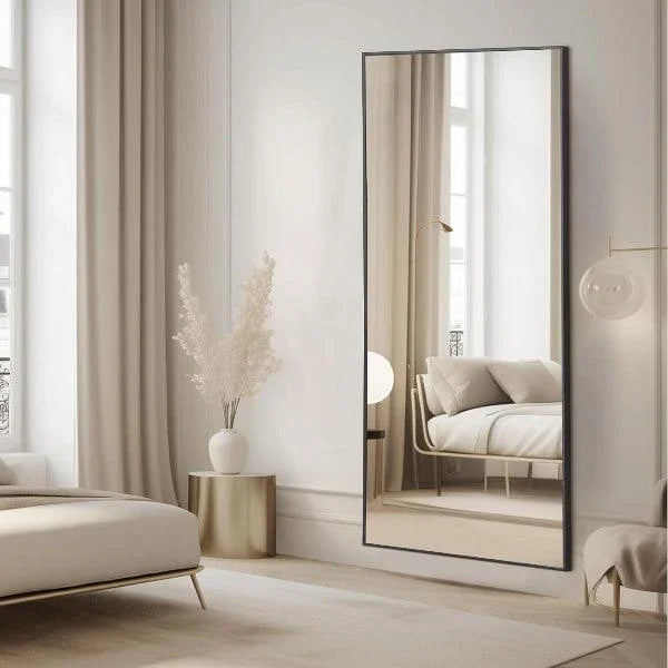 Black Full Length Floor Mirror | Aluminum Frame Body Mirror for Bedroom & Living Room