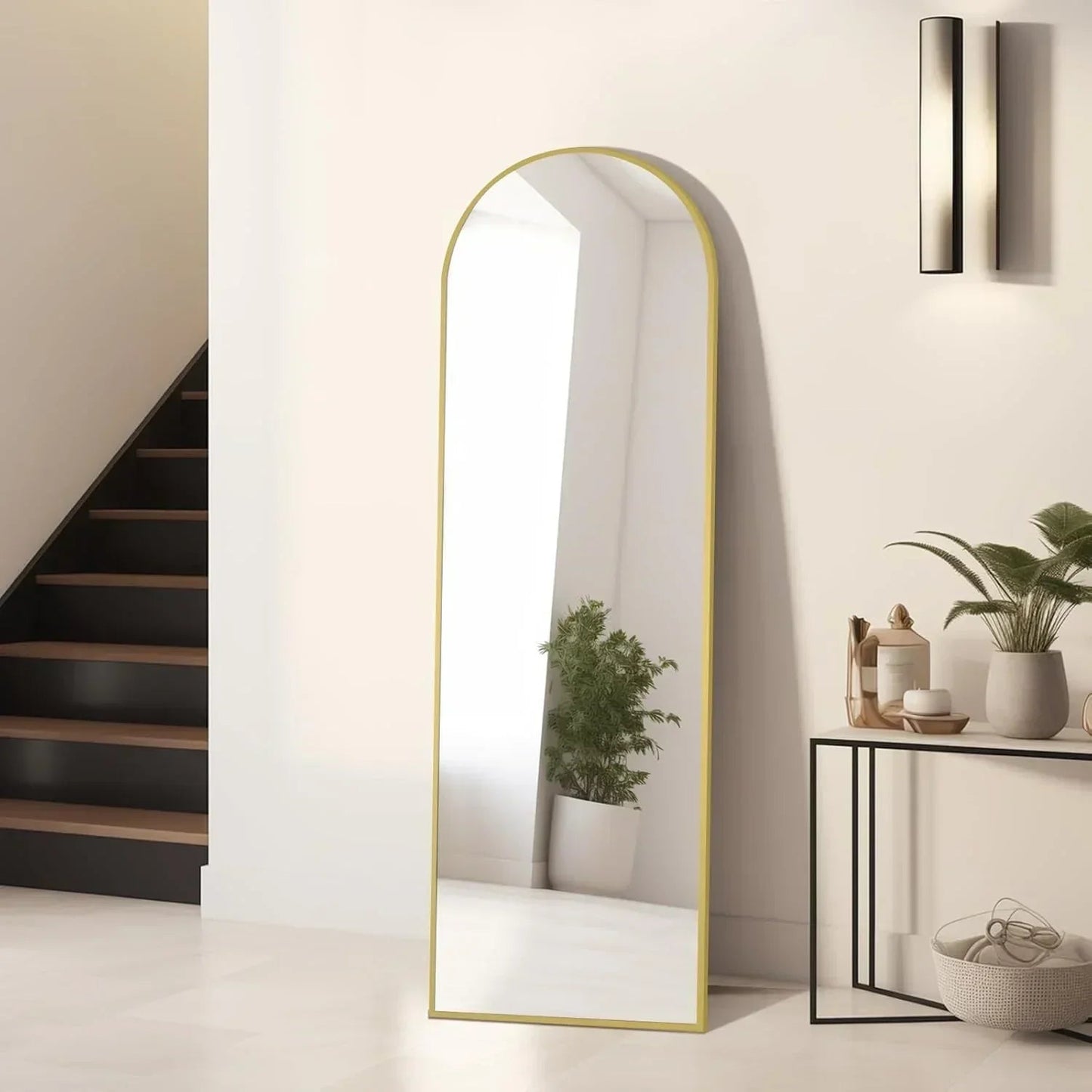 Gold Arched Floor Mirror | Oversized Full Length Mirror for Bedroom & Living Room
