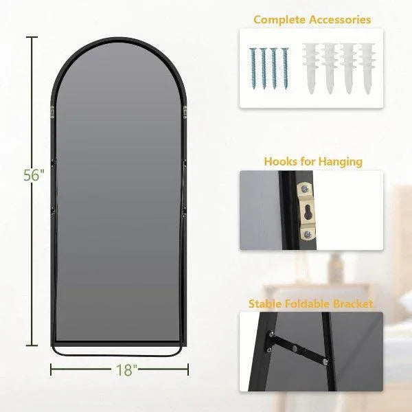 Black Arched Floor Mirror | Leaning & Wall Mounted Mirror for Bedroom & Living Room