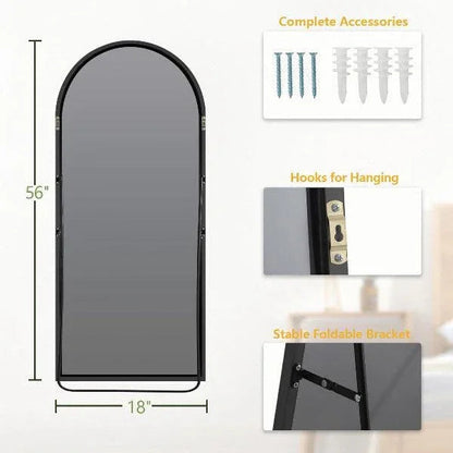 Black Arched Floor Mirror | Leaning & Wall Mounted Mirror for Bedroom & Living Room