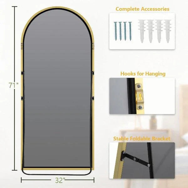 Large Arched Mirror Gold | Full Length Floor Mirror for Bedroom & Living Room