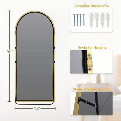 Gold Arched Floor Mirror | Oversized Full Length Mirror for Bedroom & Living Room