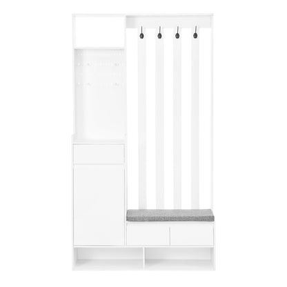 Hall Tree with Storage Bench & Shoe Cabinet - Entryway Coat Rack with Hooks & Pegboard White - Aypars Atelier