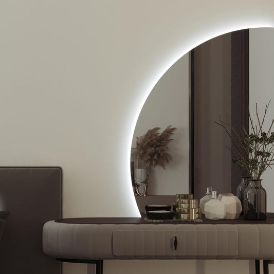 LED Bathroom Mirror – Modern Half Moon Backlit Vanity Mirror with Touch Sensor, Luxury Lighted Wall Mirror