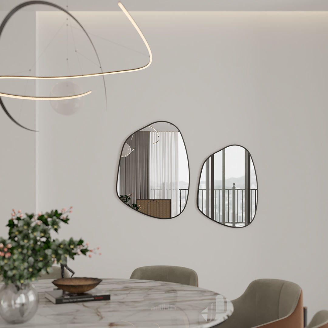 Irregular Bathroom Mirror – Modern Organic Wall Mirror with Black Frame