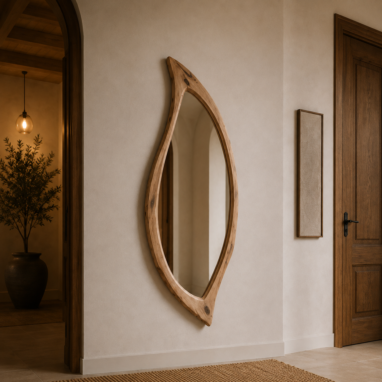 Organic Natural Wood Mirror, Irregular Wall Mirror, Handmade Walnut Mirror, Rustic Modern Home Decor, Live Edge Wood Mirror