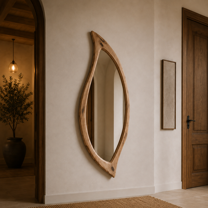 Organic Natural Wood Mirror, Irregular Wall Mirror, Handmade Walnut Mirror, Rustic Modern Home Decor, Live Edge Wood Mirror