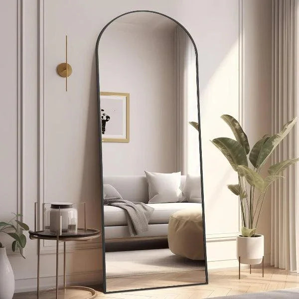 Black Arched Floor Mirror | Leaning & Wall Mounted Mirror for Bedroom & Living Room